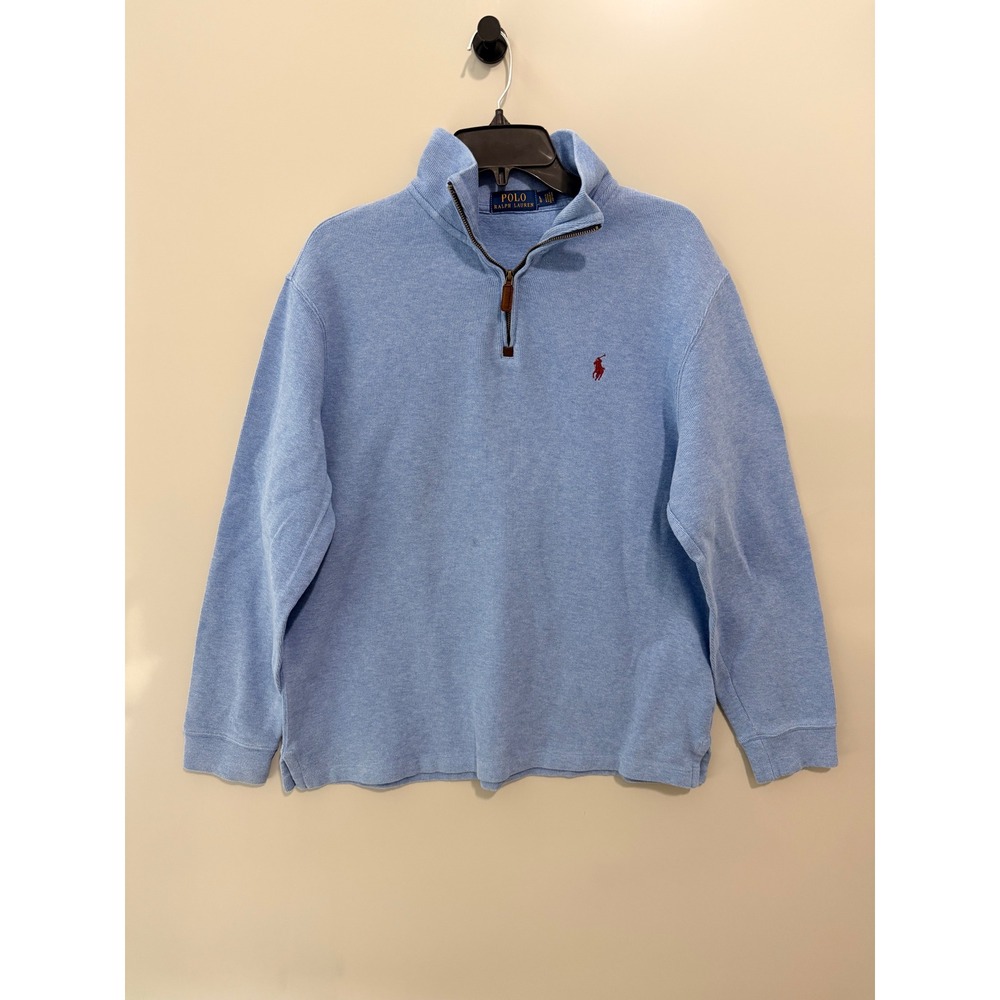 Polo Ralph Lauren Mens Large Light Blue Quarter Zip Pullover Sweater Red Pony
